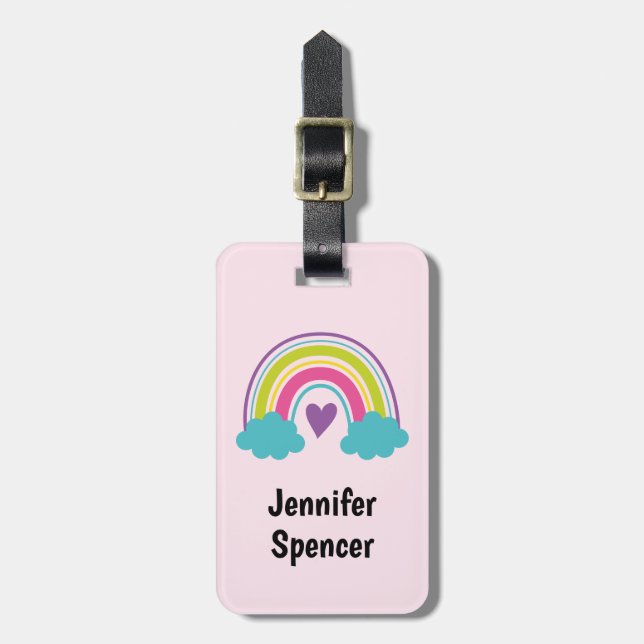 Girls Pink Blush Rainbow Luggage Tag (Front Vertical)