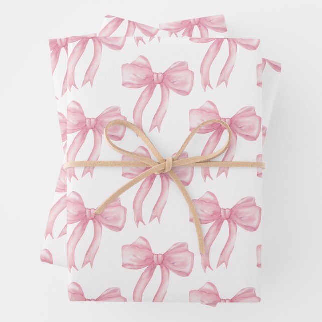 Girls Pink Bow Coquette Baby Shower Birthday Wrapping Paper Sheet (In situ)