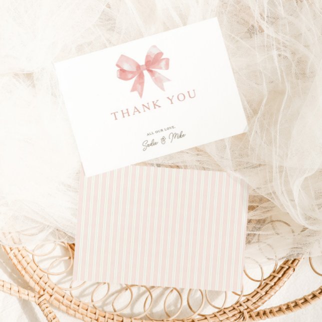 Girls' Pink Bow Feminine Coquette Baby Shower Thank You Card (Creator Uploaded)