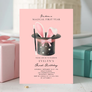 Girls Pink Bow Magical 1st Birthday Invitation