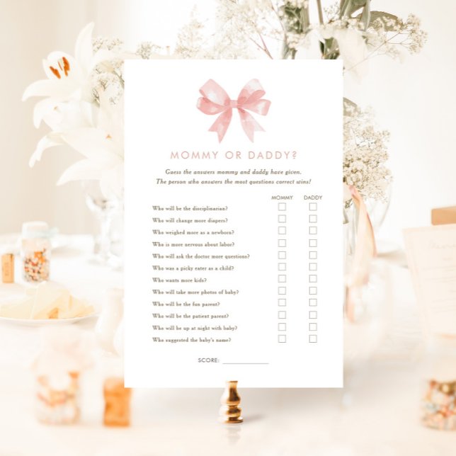 Girls' Pink Bow Mummy or Daddy Baby Shower Game (Creator Uploaded)