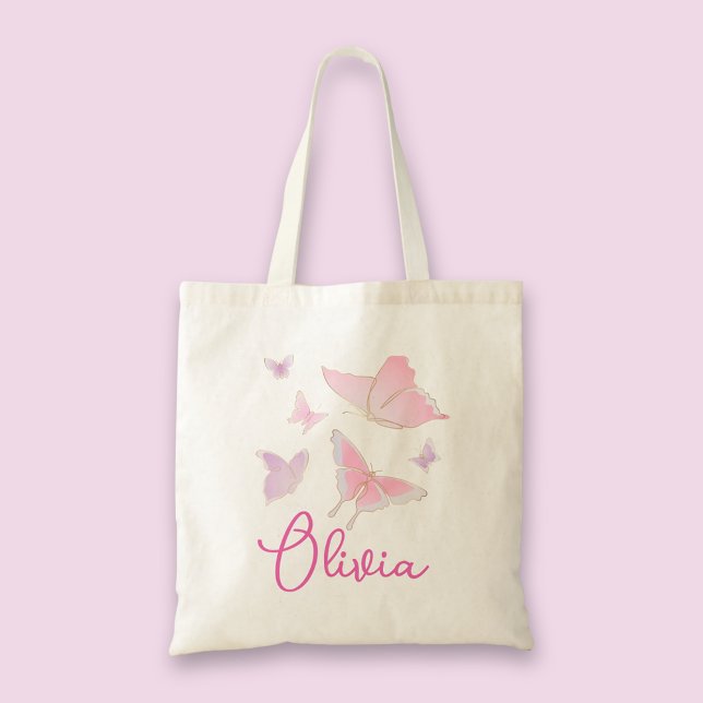 Girls Pink Butterfly Personalised Tote Bag (Creator Uploaded)