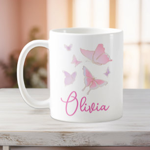 Girls Pink Butterfly Personalized Mug