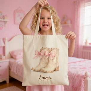 Girls Pink Cowgirl Boots Personalised Nam Tote Bag