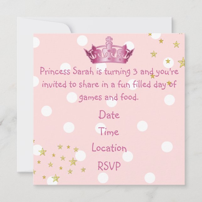 Girl's Pink Crown Birthday Invitation (Front)