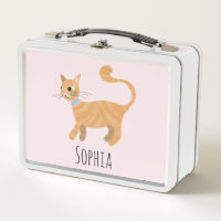 Girls Pink Cute Ginger Tabby Cat Cartoon Kids