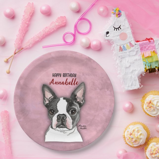 Girls Pink Dog Birthday Party Plates Customisable (Party)