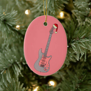 Girls Pink Electric Guitar Christmas Ceramic Tree Decoration