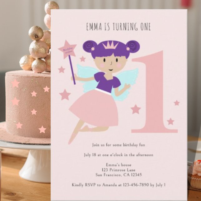 Girls Pink Fairy Ballerina 1st Birthday Party Invitation (Creator Uploaded)