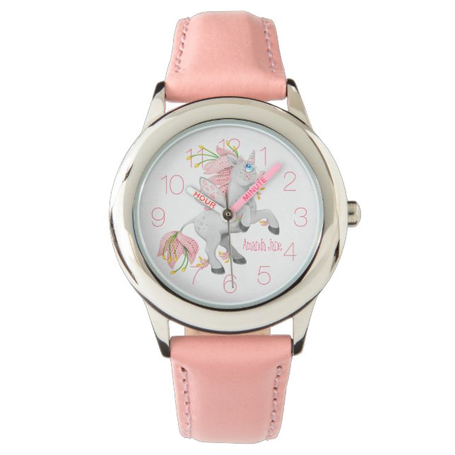 Girls Pink Fairy Flower Unicorn Watch (Front)