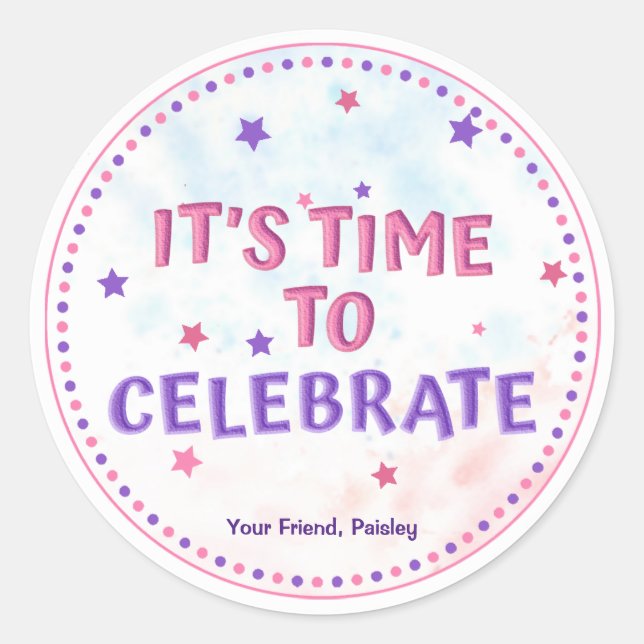 Girls Pink Favour Birthday Party Gymnastics Classic Round Sticker (Front)