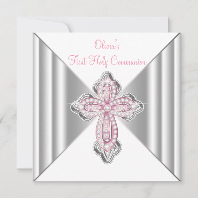 Girls Pink First Communion Invitation (Front)
