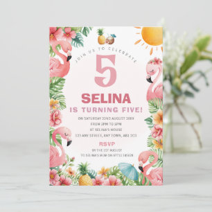 Girls Pink Flamingo Tropical Birthday Party Invite
