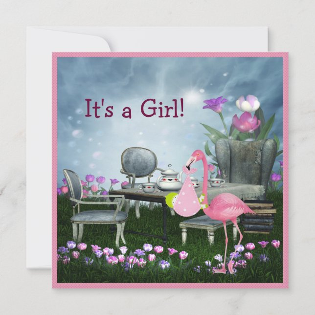 Girl's Pink Flamingo Wonderland Baby Shower Invitation (Front)