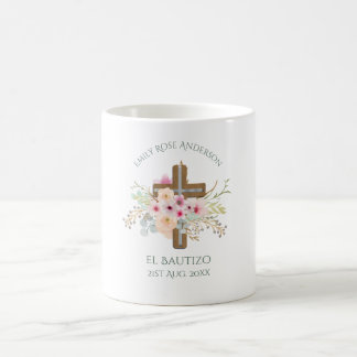 Girls Pink floral BAUTIZO Baptism Bautismo Named Coffee Mug