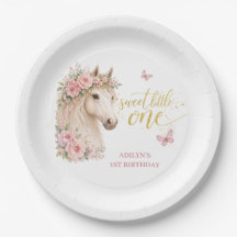 Girls Pink Floral Horse 1st Birthday