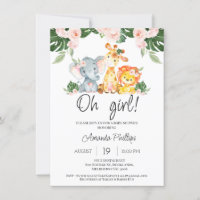 Girls Pink Floral Safari Animals Baby Shower