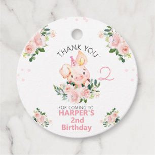Girls Pink Floral This Little Piggy Birthday Favour Tags