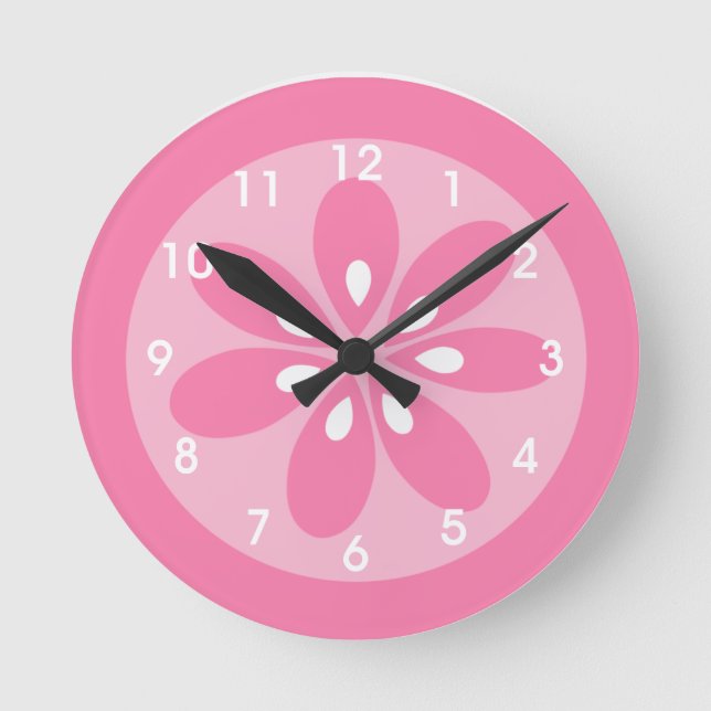 Girl's Pink Flower Wall Clock (Front)