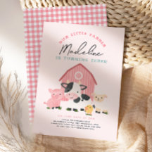Girls Pink Gingham Farm Barnyard 3rd Birthday