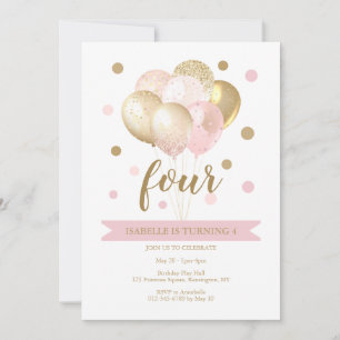 Girl's Pink Gold Birthday Party Invitation