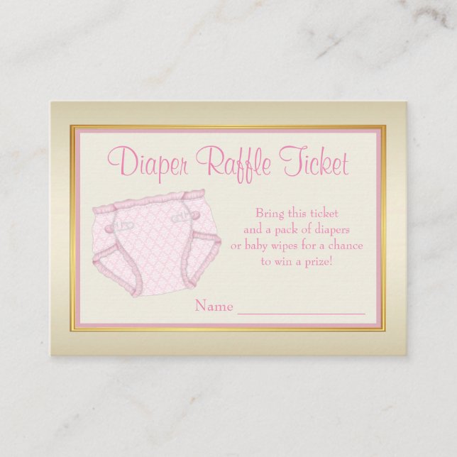 Girls Pink Gold Diaper Raffle Ticket Enclosure Card (Front)