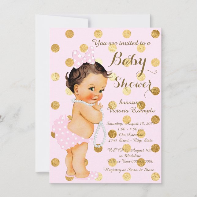 Girls Pink Gold Pearl Baby Shower Invitation (Front)