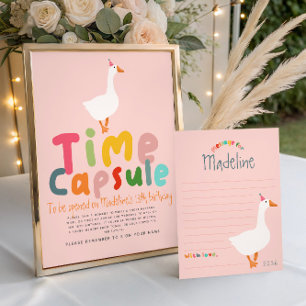 Girls Pink Goose First Birthday Time Capsule Sign