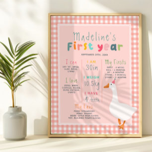 Girls Pink Goose First Year Birthday Milestone Poster