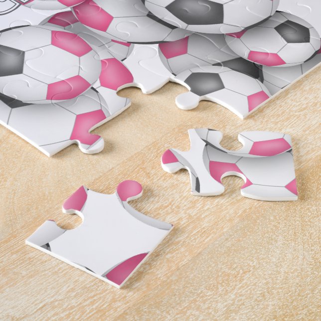 girls pink grey soccer balls pattern jigsaw puzzle (Side)