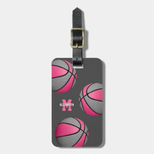 girls pink grey team colours basketball travel bag luggage tag