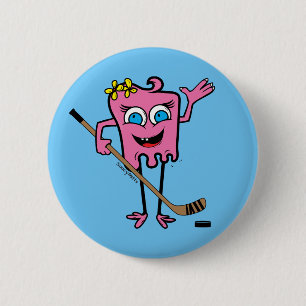 Girls Pink Hockey Monster Player Pinback Flare 6 Cm Round Badge