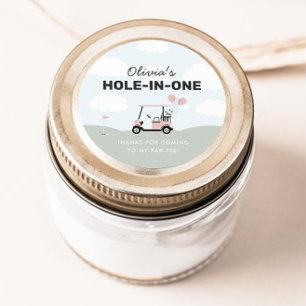 Girls' Pink Hole-In-One Golf 1st Birthday Favour Classic Round Sticker