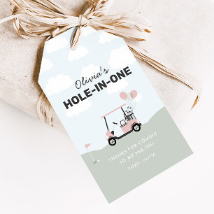 Girls' Pink Hole-In-One Golf 1st Birthday Favour Gift Tags