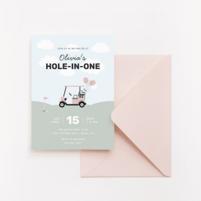 Girls' Pink Hole-In-One Golf 1st Birthday Invitation (Creator Uploaded)