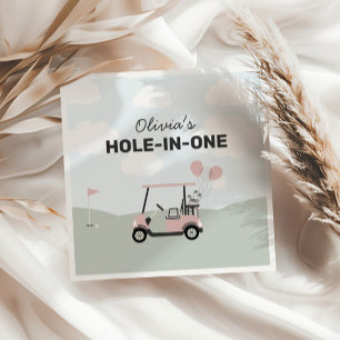 Girls' Pink Hole-In-One Golf 1st Birthday Napkin