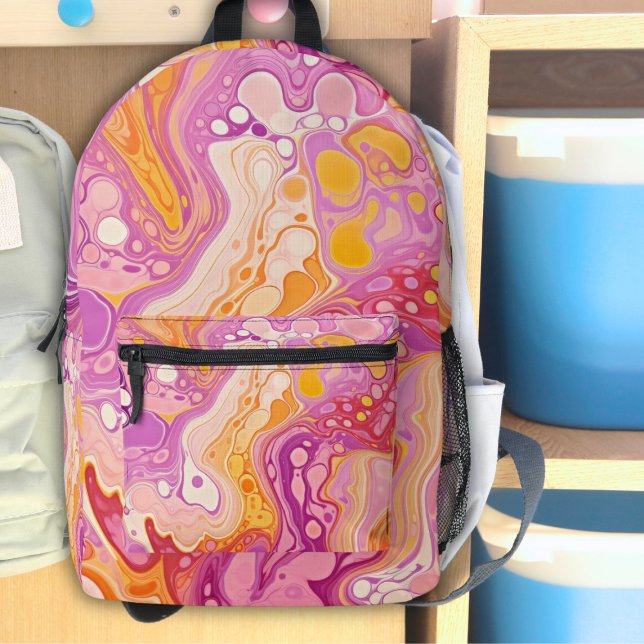 Girls Pink Ink Swirls Groovy Retro Printed Backpack (Creator Uploaded)
