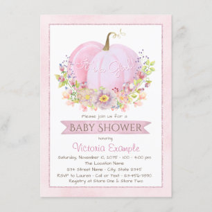 Girls Pink Little Pumpkin Baby Shower Invitations