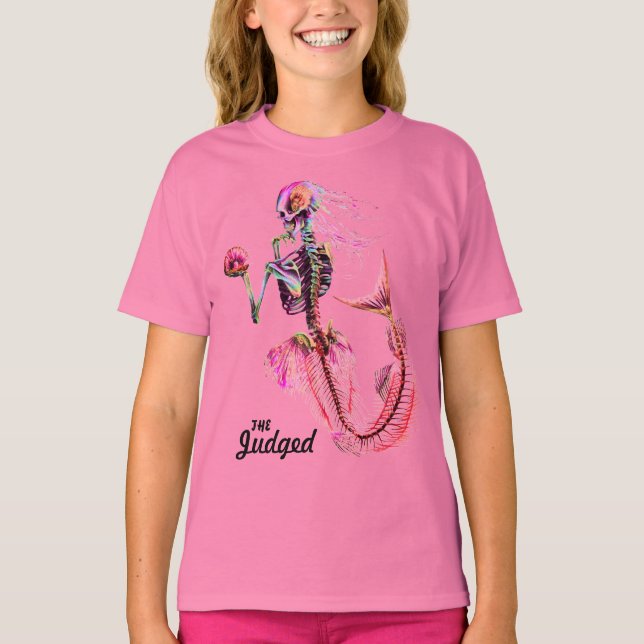 Girls Pink Mermaid  Skeleton T-Shirt (Front)