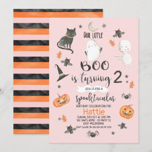 Girls Pink Orange Grey Halloween Birthday Invitation