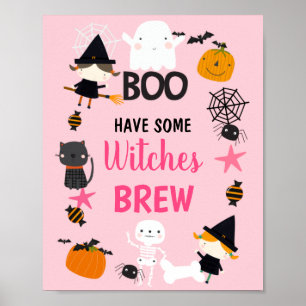 Girls Pink Orange Halloween Birthday Party Sign
