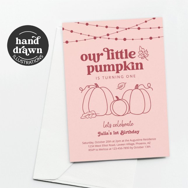 Girls Pink Our Little Pumpkin First Birthday Party Invitation (Creator Uploaded)