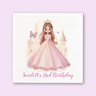Girls Pink Personalised Princess Birthday Napkin
