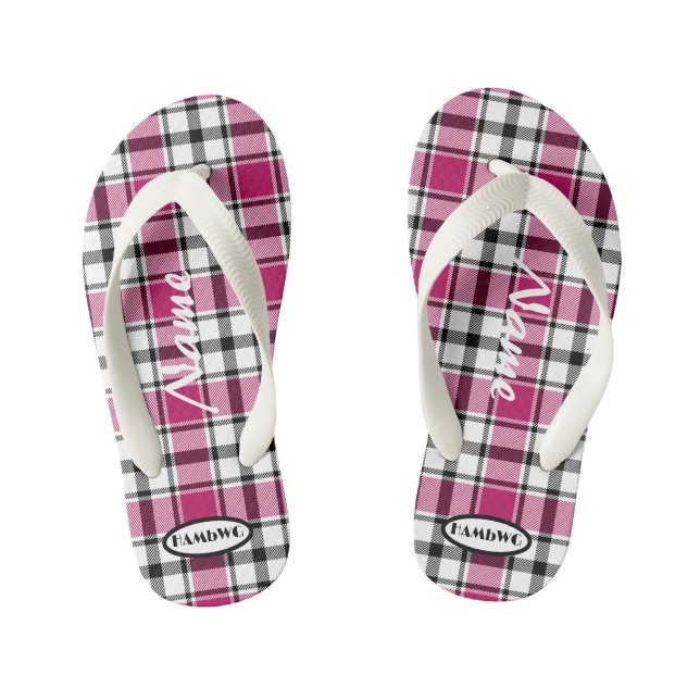 Girl's Pink Plaid Flip-flops HAMbWG Kid's Jandals (Footbed)