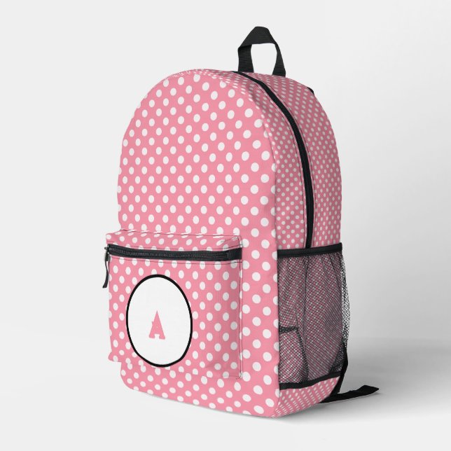 Girls Pink polka dots Printed Backpack (Back Corner Right)