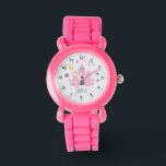 Girls Pink Princess Castle and Crown Kids Watch<br><div class="desc">This adorable kids watch design features a pink princess castle,  crown,  stars,  hearts,  and flowers,  and can be personalised with your girls name. The perfect pink magical gift for your prince or princess-loving child!</div>