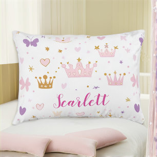 Girls Pink Princess Crown Personalised Cushion