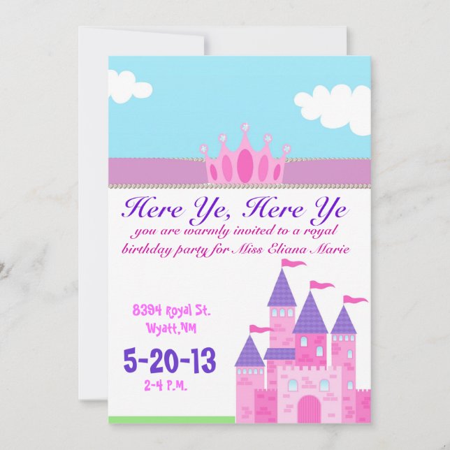 Girls pink princess Invitation (Front)