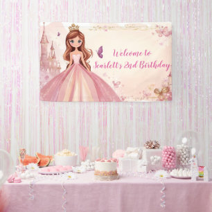 Girls Pink Princess Personalised Birthday Welcome Banner