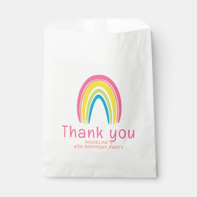 Girls Pink Rainbow Birthday Thank You Favor Favour Bags (Front)